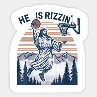 He Is Rizzin Basketball Jesus Retro Easter Christian Sticker